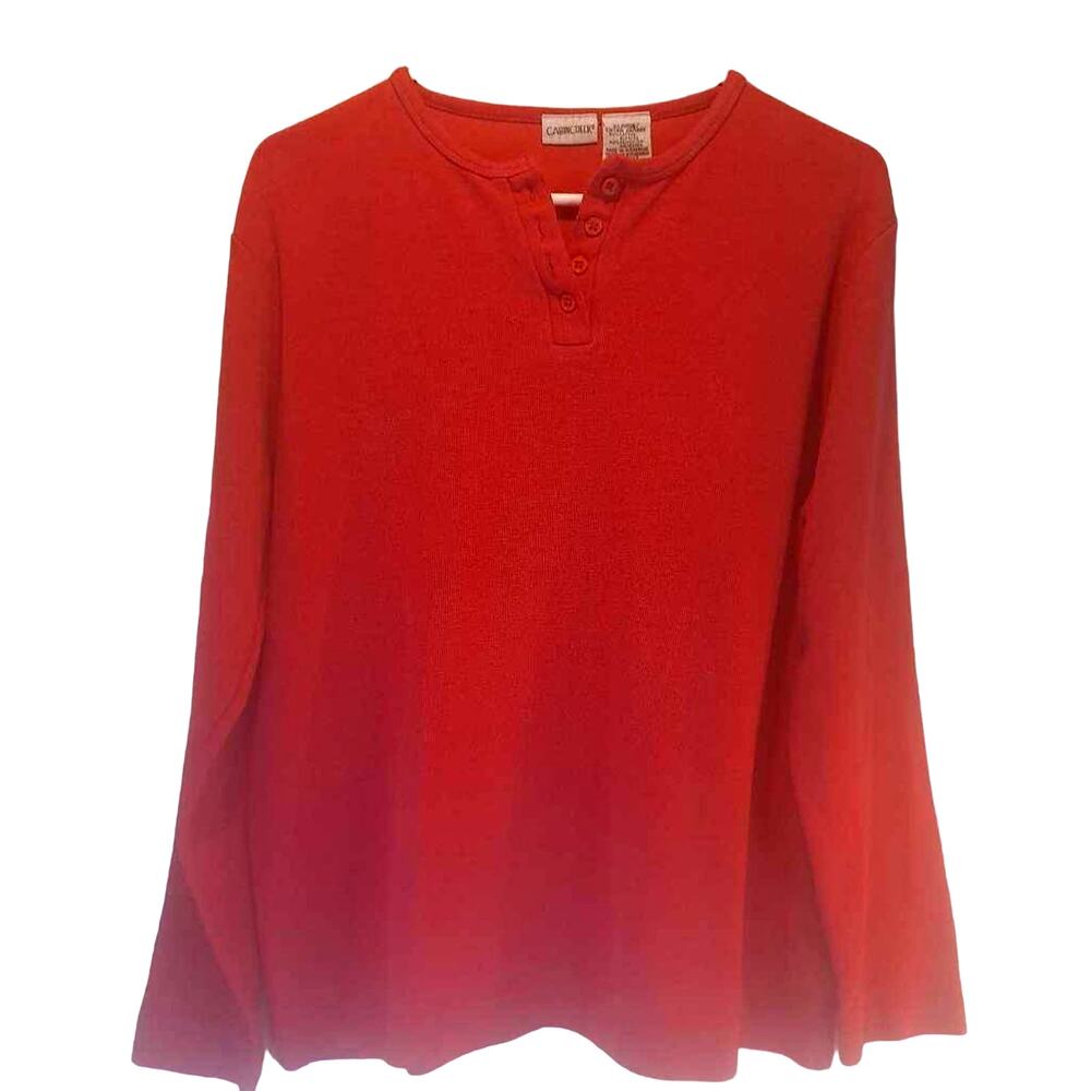 Cabin Creek Women's Henley Shirt Red Long Sleeve Buttons Crew Neck Preppy XL